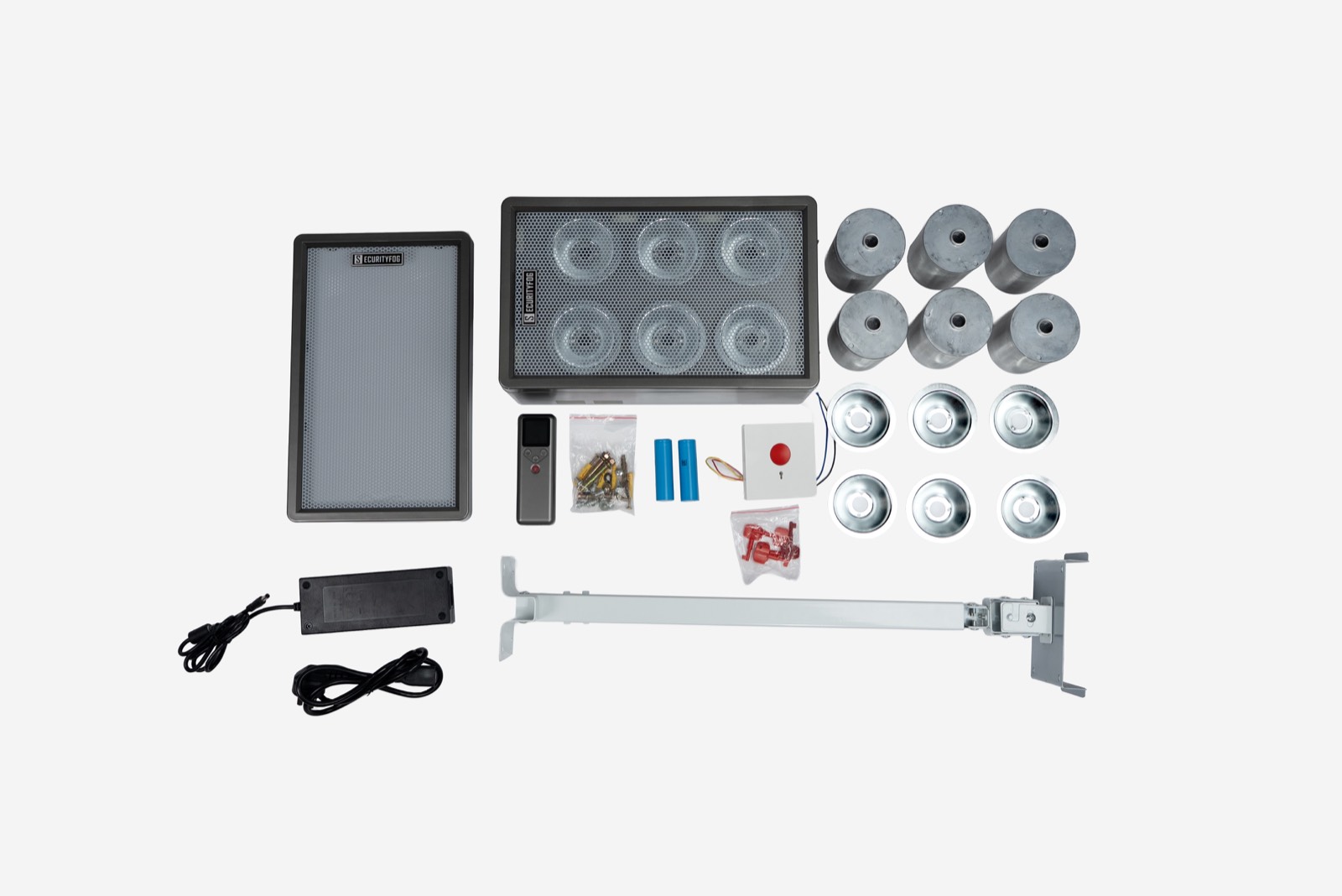 SF-6 complete kit: machine, six canisters, reflectors, remote, panic button, bracket, adapter